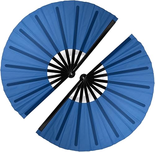 Miniatura 21 de QIRMIZI Abanico grande de 4 piezas para rave, abanicos de baile de línea que estallan en el suelo, abanicos que aplauden, abanicos de vaquero, Azul
