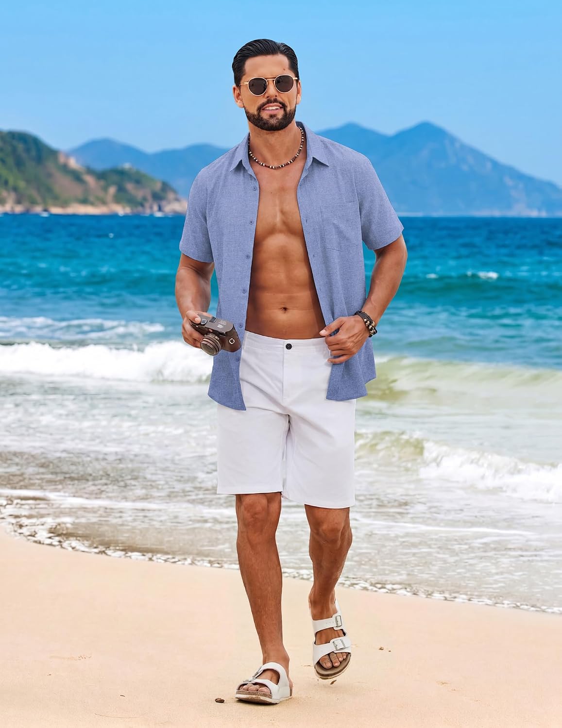 COOFANDY Men's Short Sleeve Casual Button Down Shirts Summer Beach Wedding Textured Linen Shirt for Men