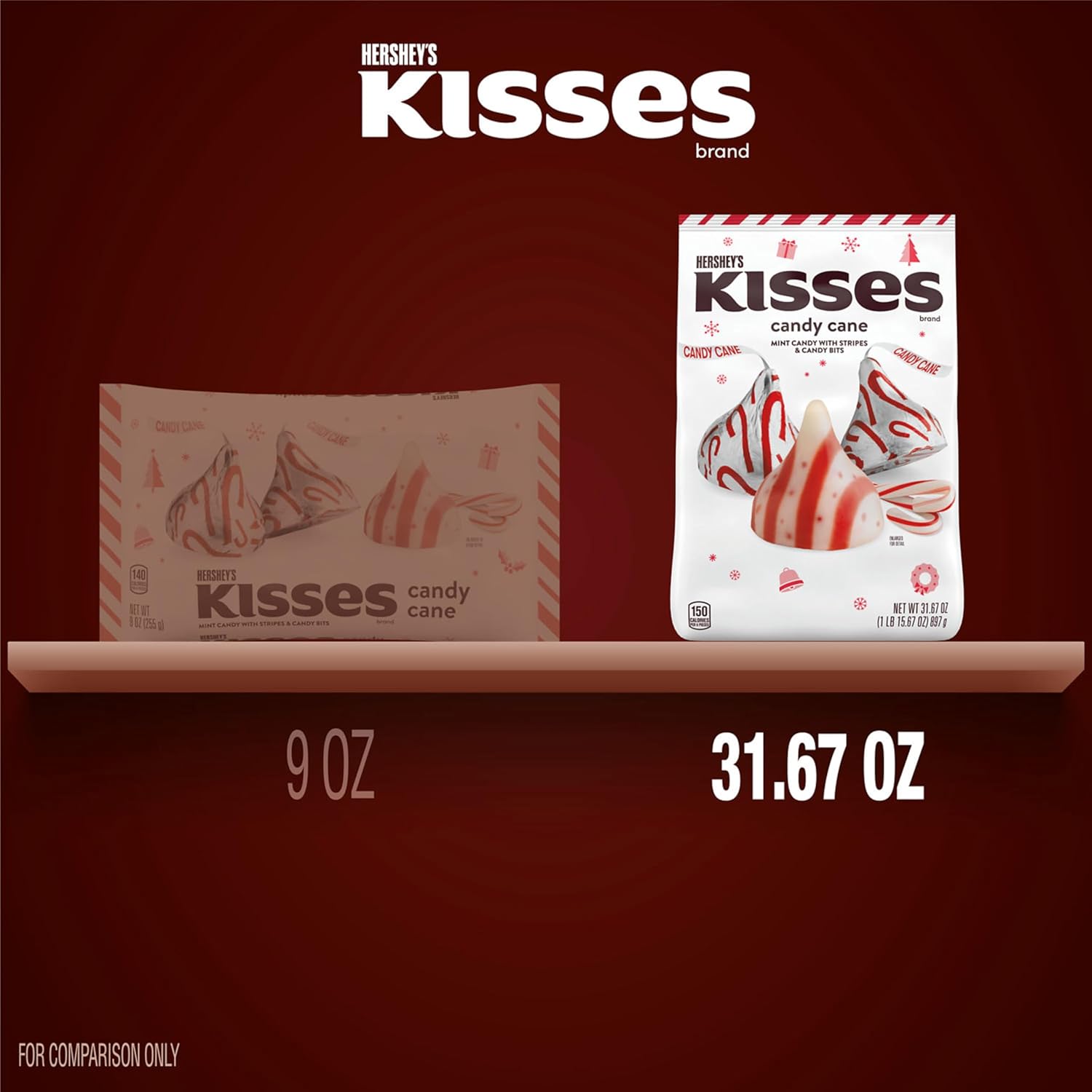 HERSHEY'S KISSES Candy Cane Flavored, Christmas Candy Bulk Bag, 31.67 oz