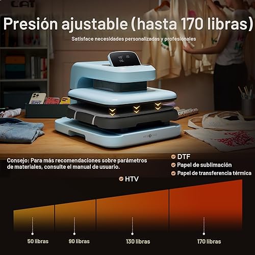 Miniatura 2 de HTVRONT Auto Heat Press 2 - Máquina de prensa de calor para camisetas con presión ajustable y mayor altura de calentamiento, se calienta rápido y