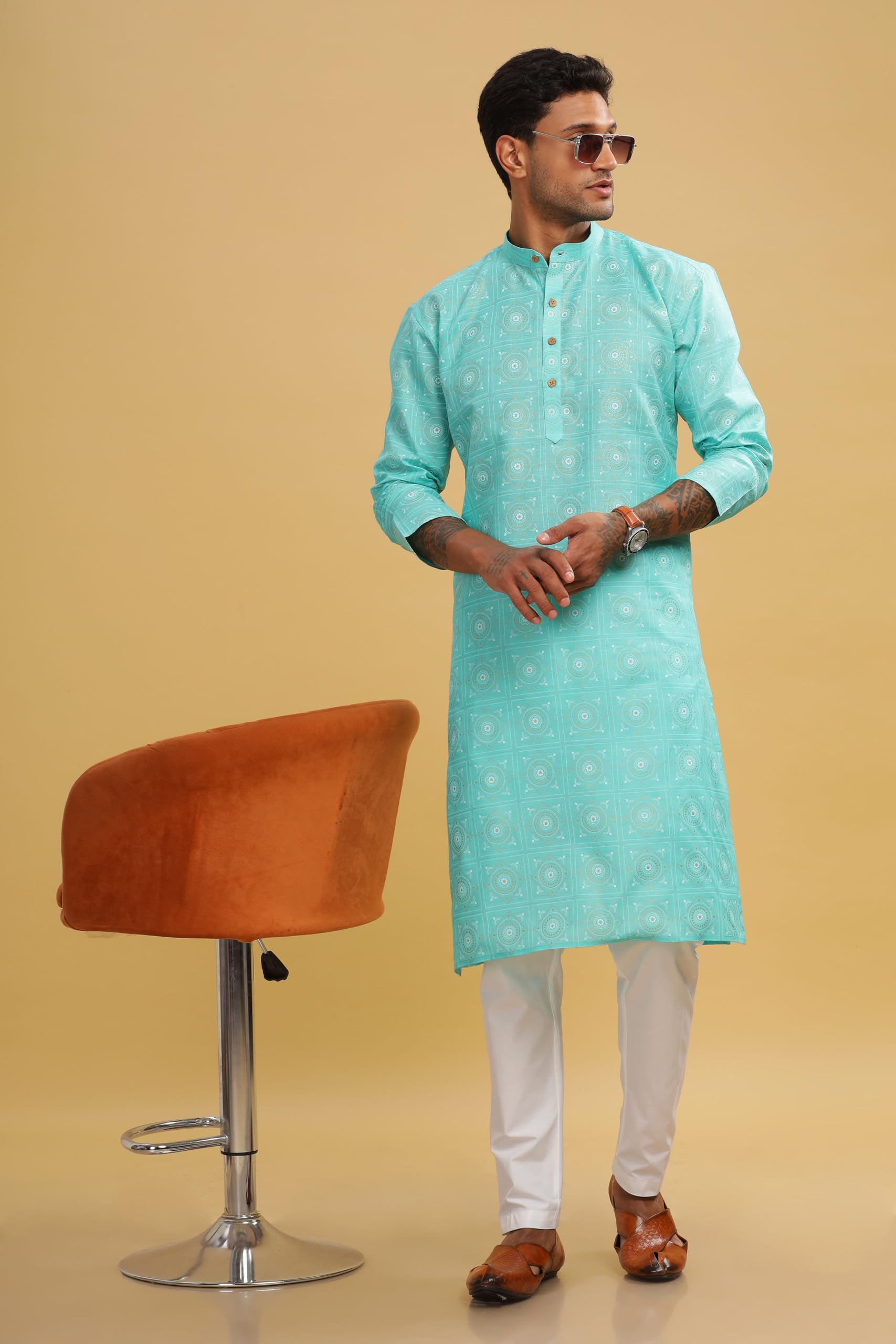 Be Active Men's Traditional Printed Full Sleeves Kurta || Cotton Kurta For Men || Men Kurta For Wedding || Kurta For Men (C-Rf0063 Kr 2 L)