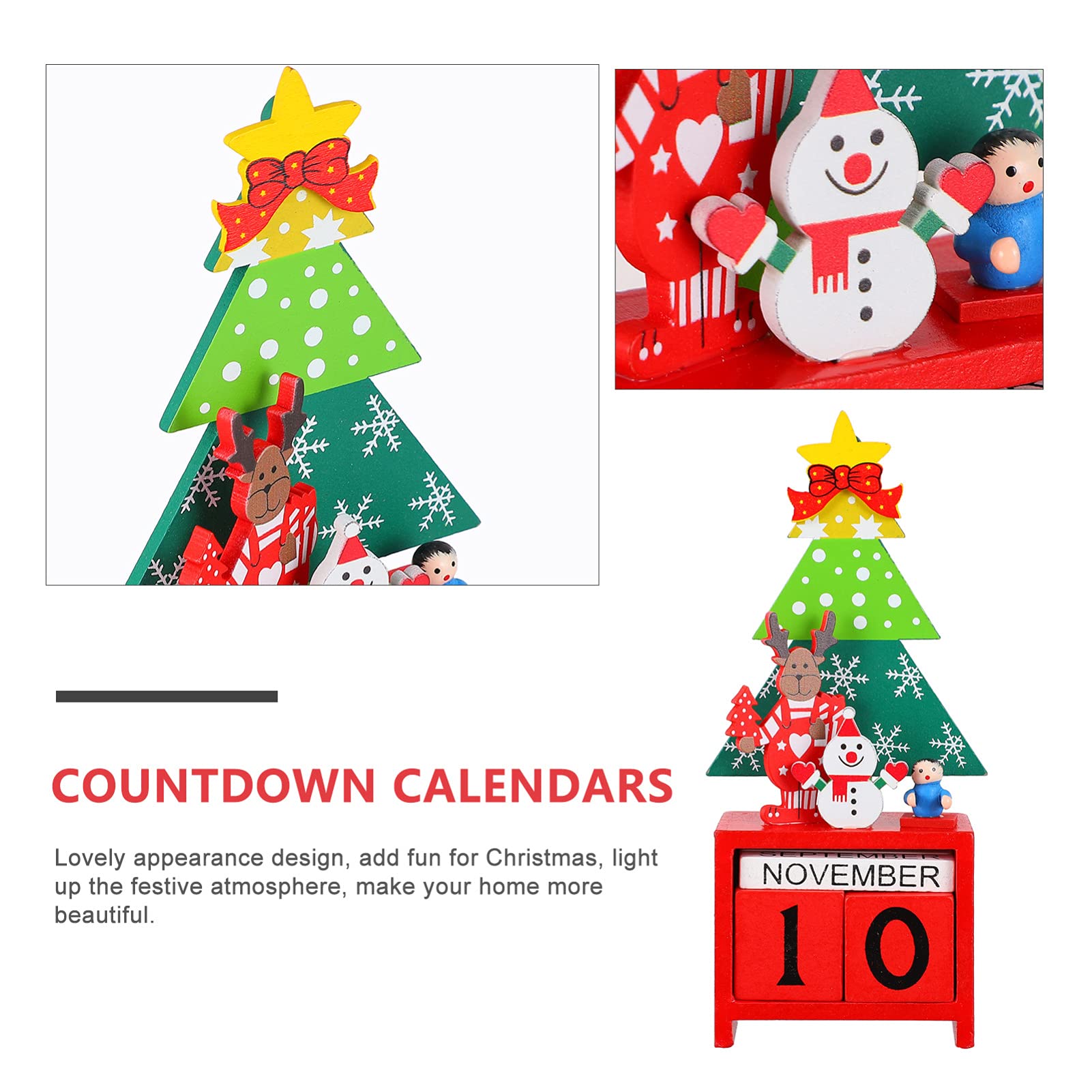 Christmas Wooden Perpetual Calendar Christmas Countdown Calendar Block Wooden Advent Stocking Fillers for Kids Number Date Blocks - Image 4
