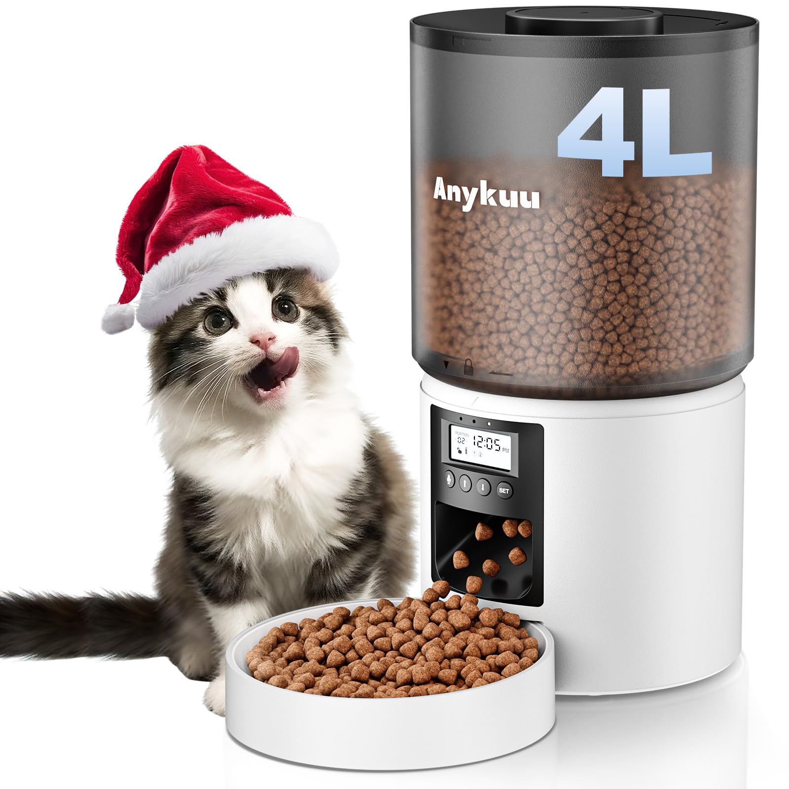 Anykuu 4L Comedero Gato Automatico Dispensador 1-6 Comidas al DÃaComida Gatos y Perros con función de grabación de 10s, USB, Blanco para Pequeño/Mediano Mascota