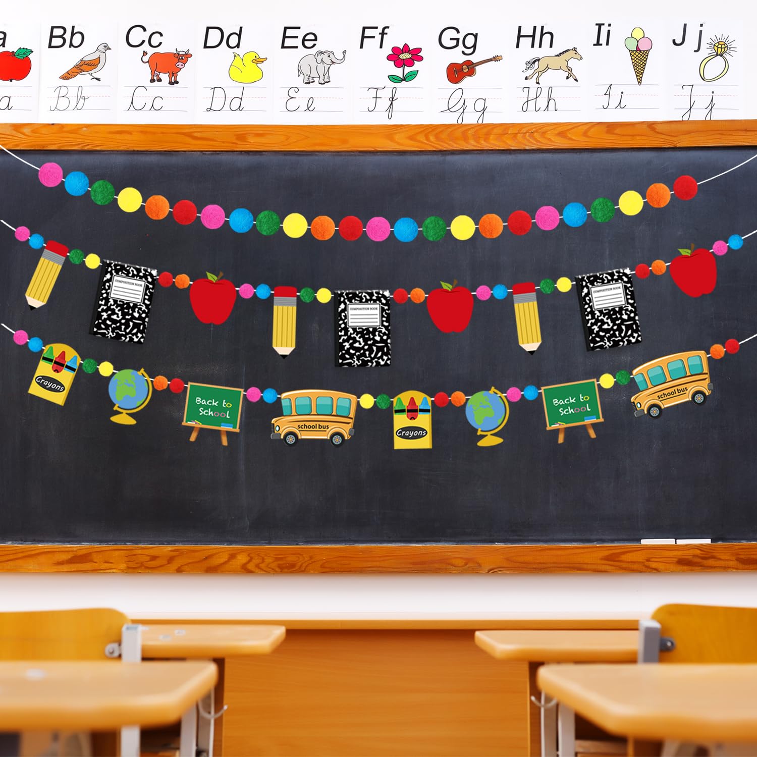 Doumeny Filzbanner, Bleistift-Banner, Apfel, Notizbuch, Filzbanner, Wimpelkette, Willkommensanfang, hängende Girlande, Klassenzimmer-Dekorationen, Banner für Zuhause, Schulanfang, Partyzubehör, 3