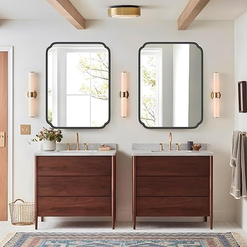 Miniatura 2 de Ferytange Espejo de tocador de baño negro para sobre el fregadero de 30 x 40 pulgadas, moderno espejo de pared rectangular de esquina redondeada