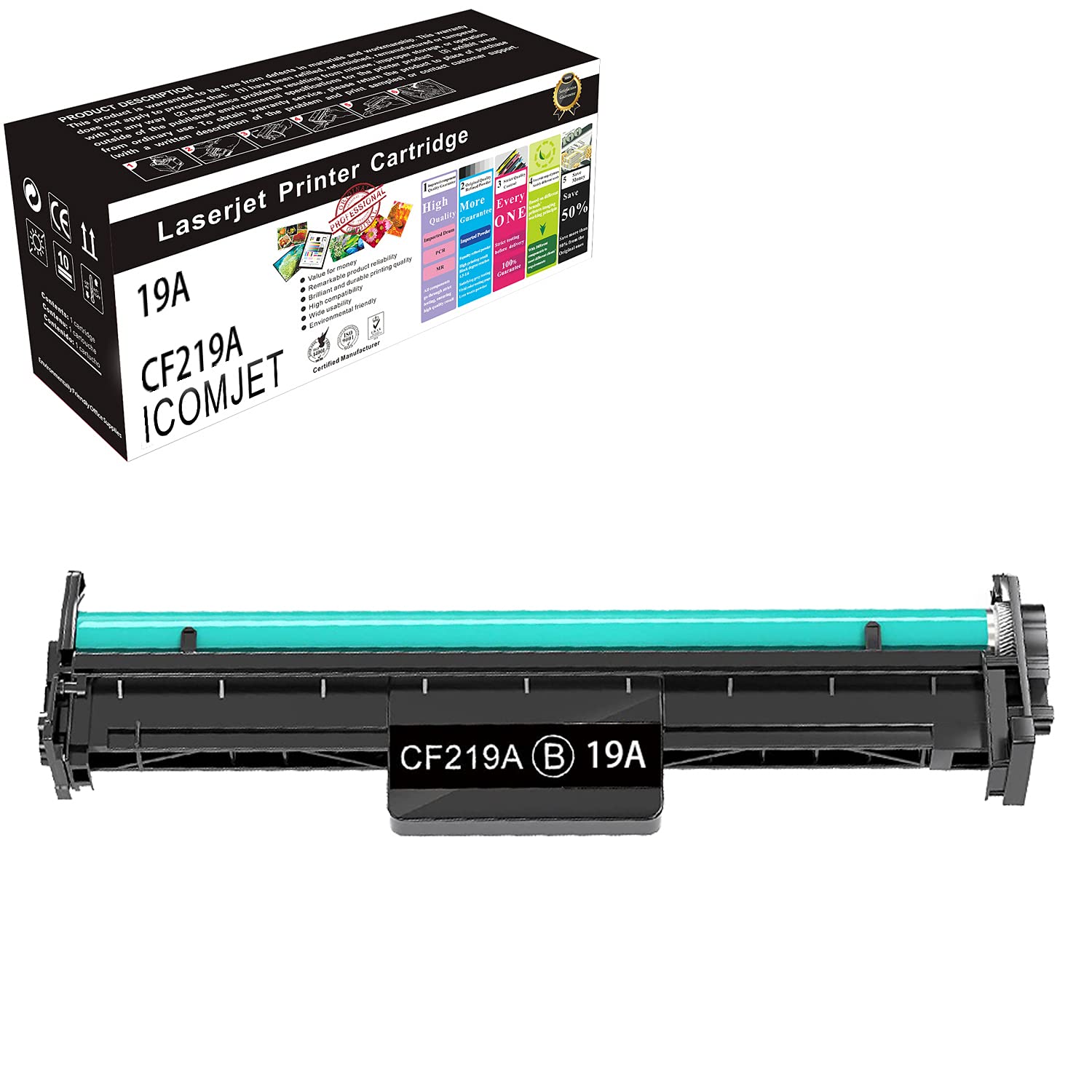 ICOMJET Compatible Drum Unit Replacement for HP 19A CF219A Work for HP Laserjet Pro M102a M102w MFP M130nw M130a M130fn M130fw Printer (Black, 1-Pack)