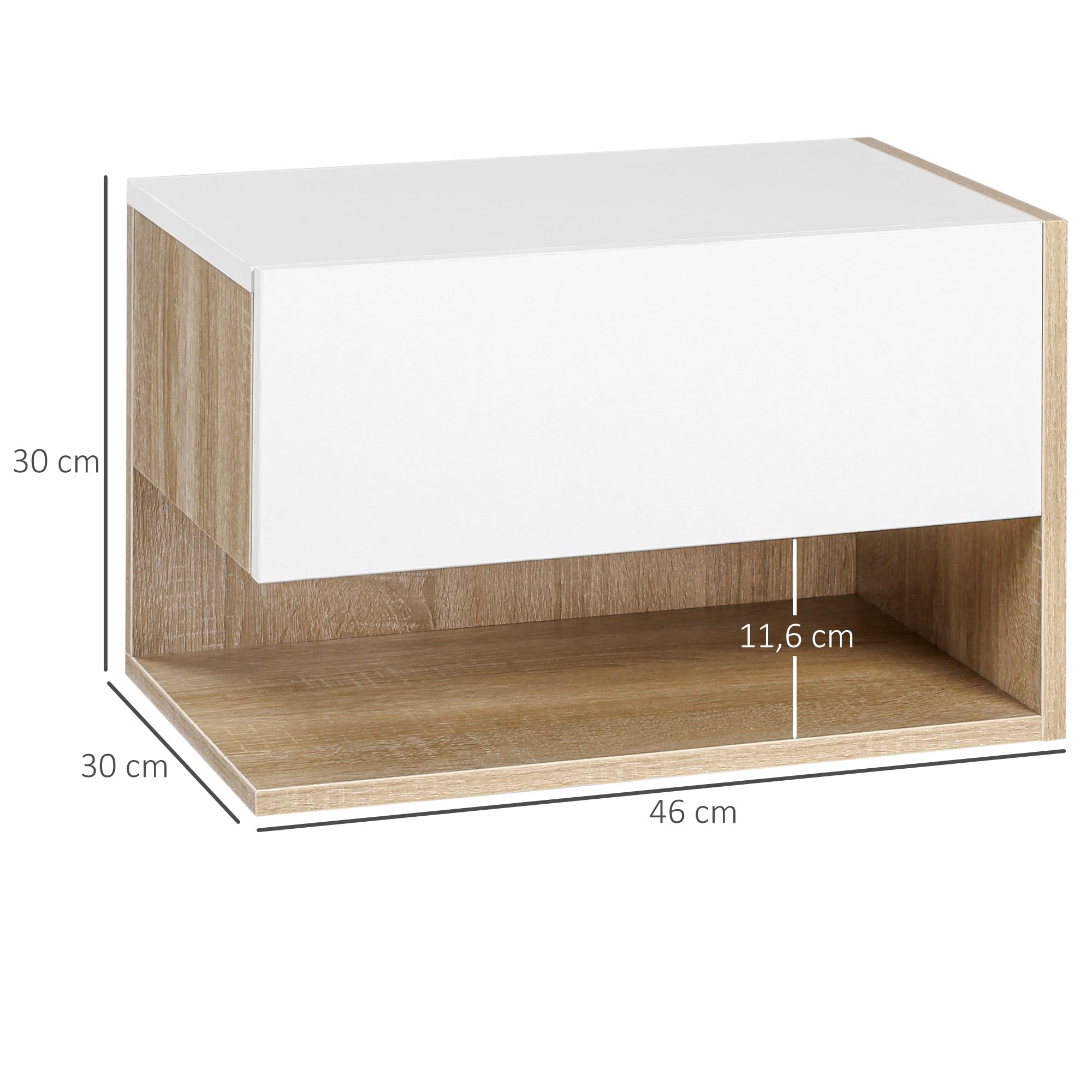 HOMCOM Lot de 2 Tables de Chevet Suspendues Tiroir Coulissant Chêne Blanc
