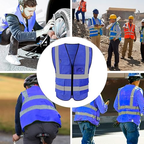 Miniatura 6 de FEimaX Chaleco de seguridad de alta visibilidad, chaleco de trabajo reflectante de malla para hombres y mujeres con bolsillos y cremallera, cumple