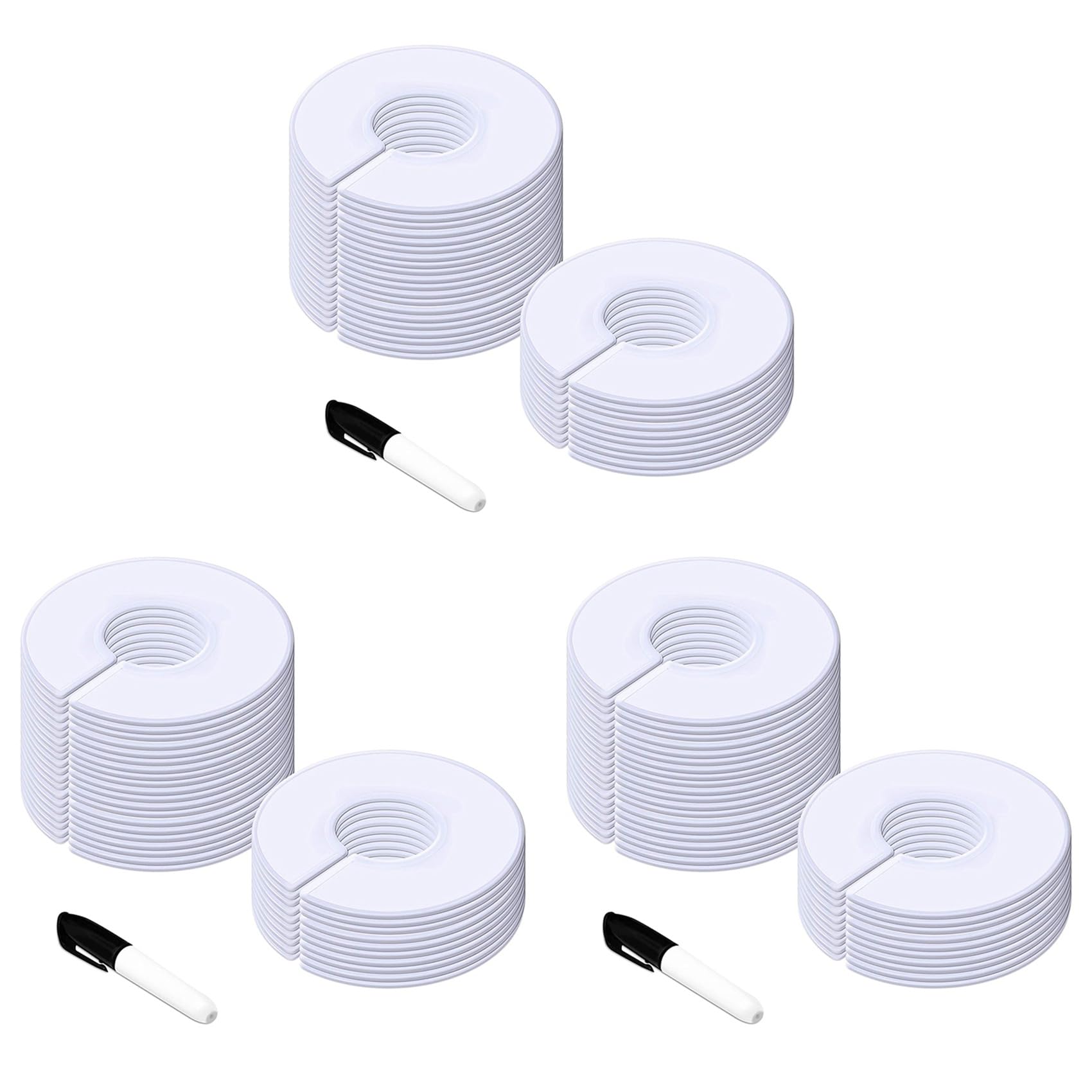 Hndhbfgrt 90 Pack White Round Clothing Size Closet Rack Dividers Hangers with 3 Marker (Outer 3.5Inch, Inner 1.38Inch in Diameter)