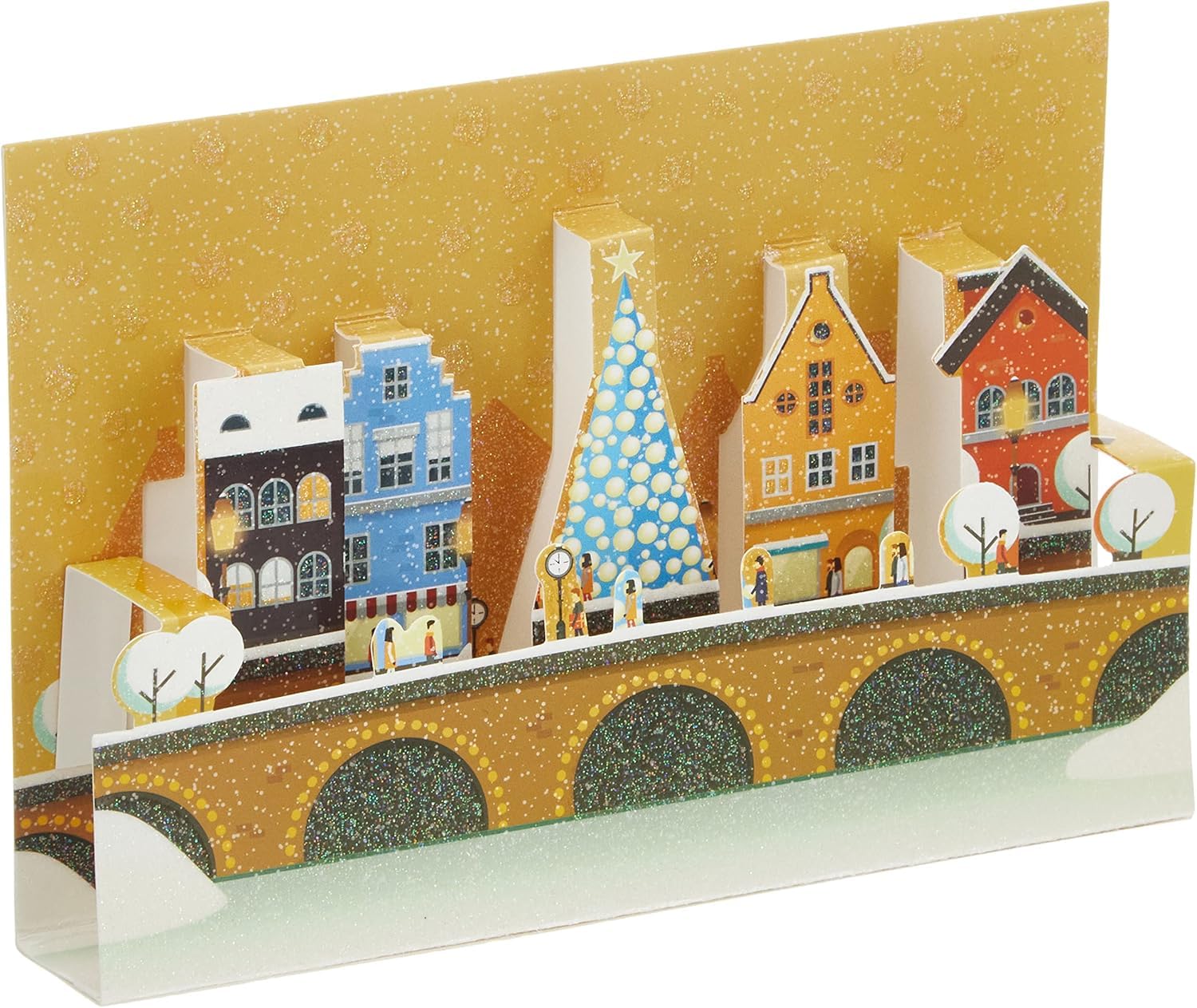 3D Pop Up Embossed Happy Year Best Wishes Card with Envelope Christmas Village Under Snow Landscape Winter 61-4073-B BA