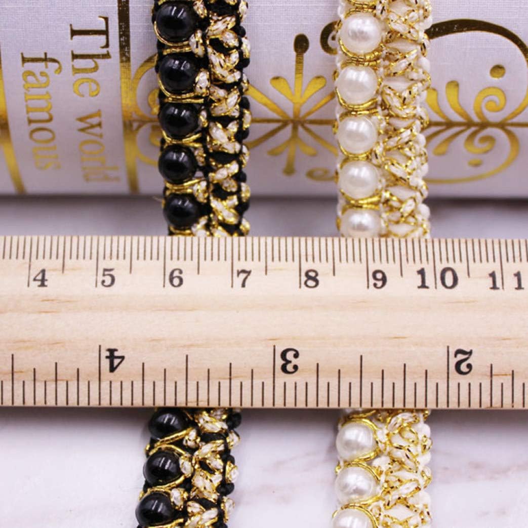 Tassel Trim 2Yards Black White Pearl Beaded Ribbon Embellishment Embroidery Fabric Handmade DIY Sewing Craft Decor(White)