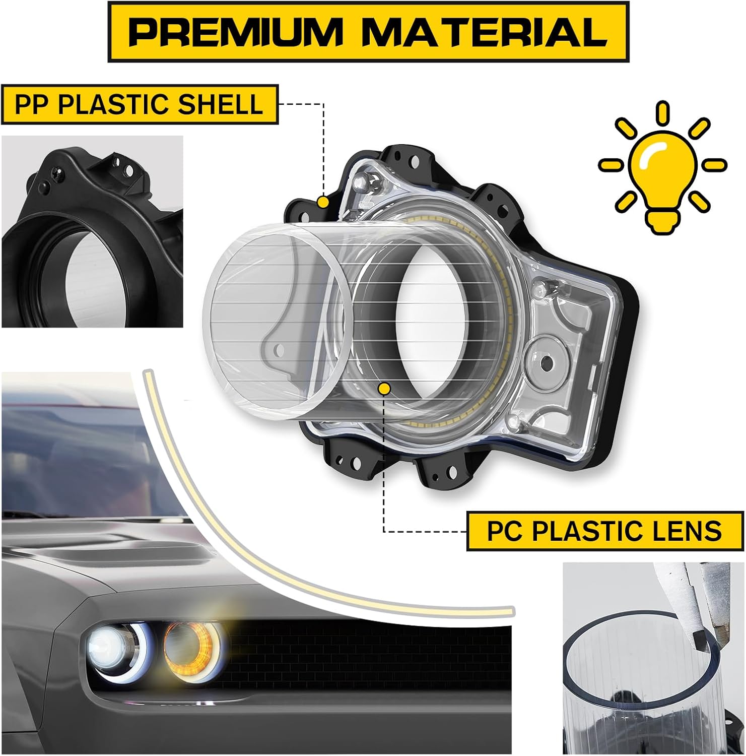 Headlights Bulbs for 2015-2020 Dodge Challenger, Plug and Play LED Headlamps Air Inserts Assembly Compatible with 2015-2020 Dodge Challenger Headlight Bulbs, Ultra Bright White Light, 2PCS