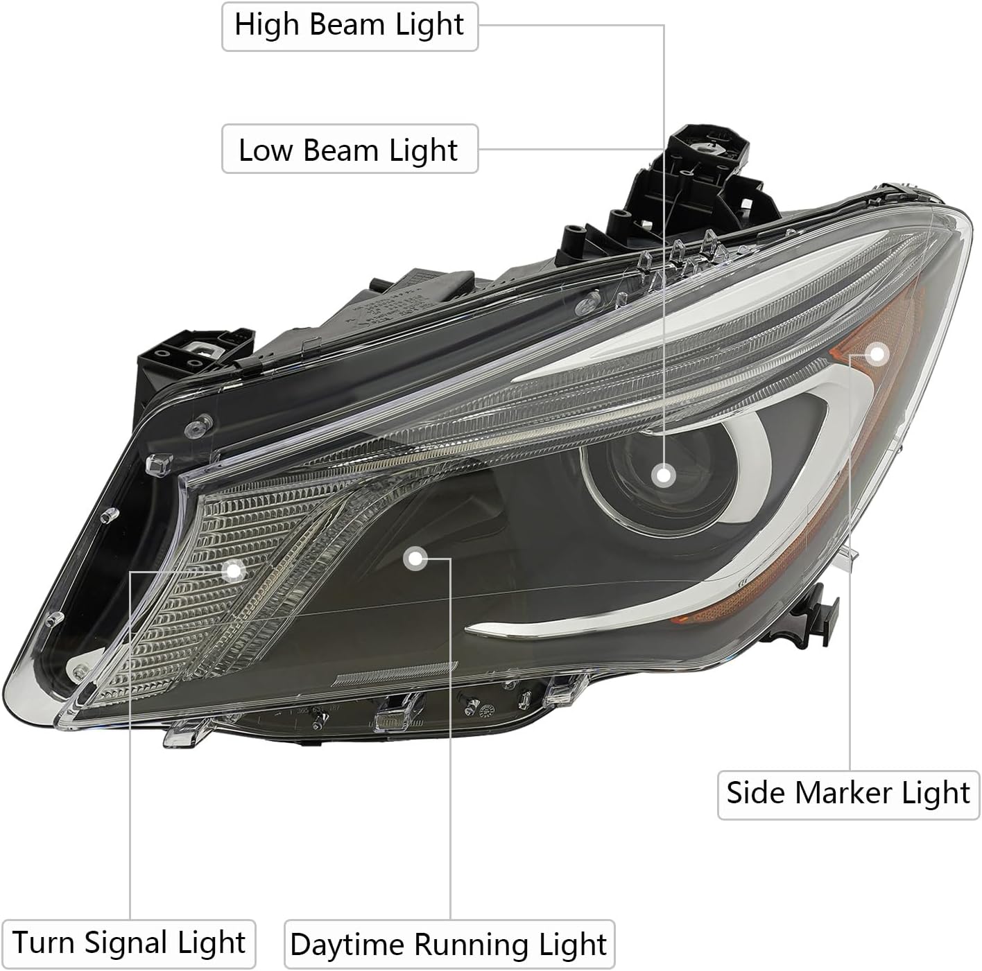 Xenon Headlight Assembly for 2014 2015 2016 Mercedes-Benz CLA-Class C117/CLA45 AMG/CLA180/CLA200/CLA250(LED Side Marker Lamp, LED DRL) Left Side, OE A1179066800