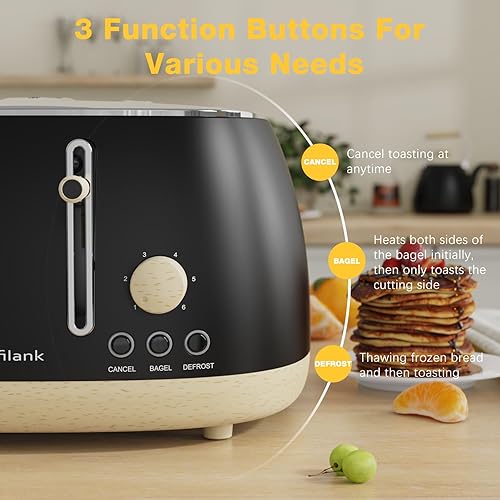 Miniatura 5 de Tostadora de 4 rebanadas, tostadora retro de acero inoxidable con ranuras extra anchas, doble panel de control independiente, cancelar, bagel,