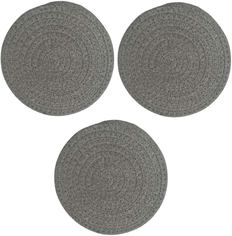 Ash & Roh® - Set Trivets Set 100% Pure Cotton Thread Weave Hot Pot Holders Set Stylish Coasters, Hot Pads, Hot Mats,Spoon Rest for Cooking and Baking by Diameter 8 Inches (3, Grey)