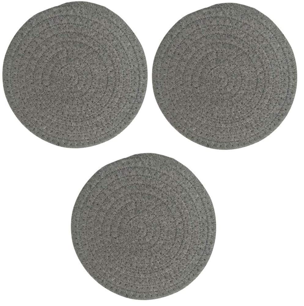Ash & Roh® - Set Trivets Set 100% Pure Cotton Thread Weave Hot Pot Holders Set Stylish Coasters, Hot Pads, Hot Mats,Spoon Rest for Cooking and Baking by Diameter 8 Inches (3, Grey)