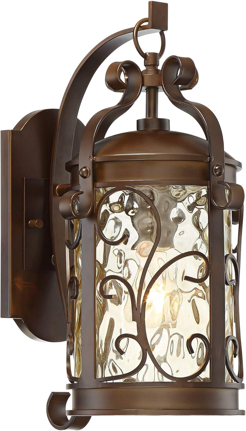 John Timberland Conway European Outdoor Wall Light Fixture Oil Rubbed Bronze Brown Scroll 17 1/2" Hammered Glass for Exterior House Porch Patio Outside Deck Garage Yard Front Door Garden Home