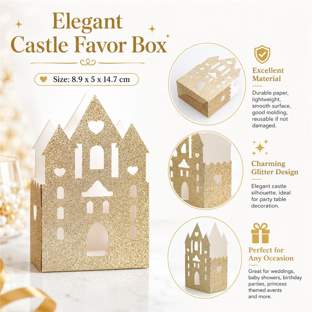 Codulu 50 PCS cajas regalo de boda con Glitter castillo,# 2