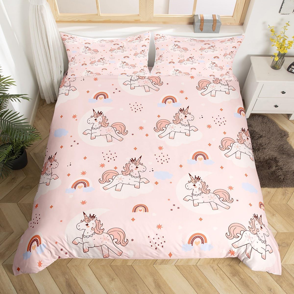 Feelyou Cartoon Tractor Bedding Set Twin Size, Cute Farm Animals Comforter Cover Kids Toddler Farmhouse Duvet Cover Cute Farm Animals Bedspread Cover 2Pcs with 1 Pillow Case (No Comforter)