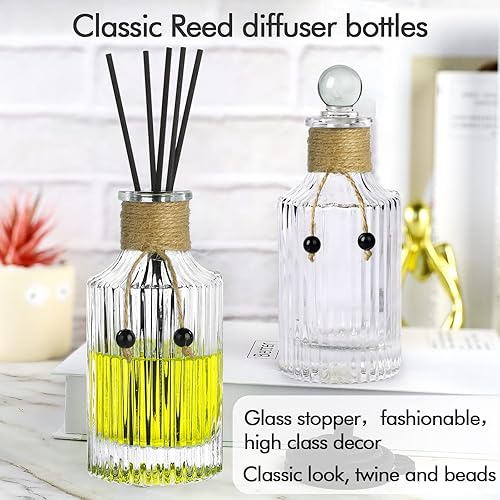 Miniatura 3 de Juego de 4 botellas difusoras de vidrio de 8 onzas  8.5 fl oz, juego de 4 botellas vacías difusoras de vidrio de aceite esencial con tapones y