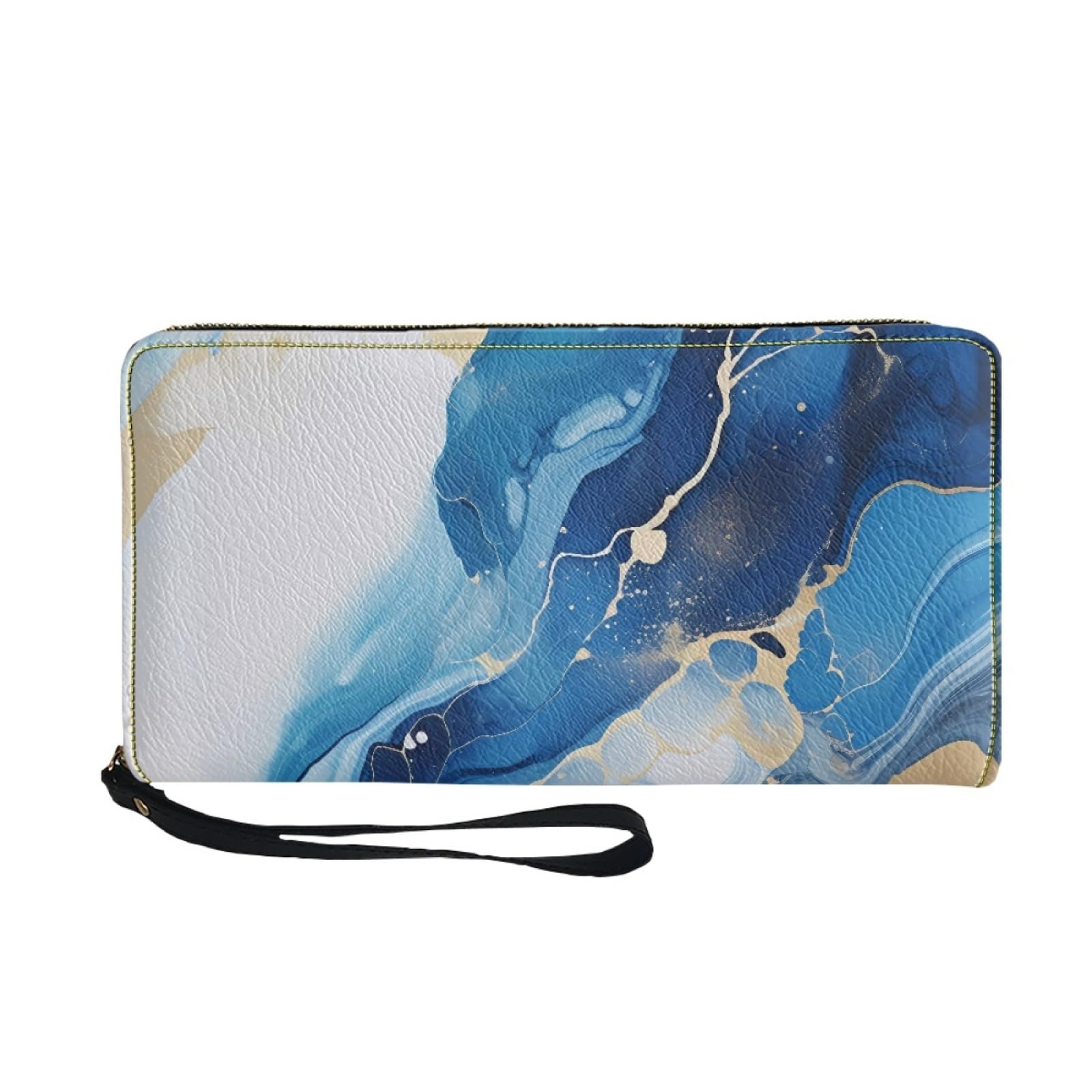 Portafoglio Donna Portamonete Porta Carte di Credito Donna Uomo Wallet | Portafogli con Zip e Cinturino da Polso Leggero Durabile Portatile,Impermeabile Cuoio,Marmo Blu 11x20cm/2 Unità