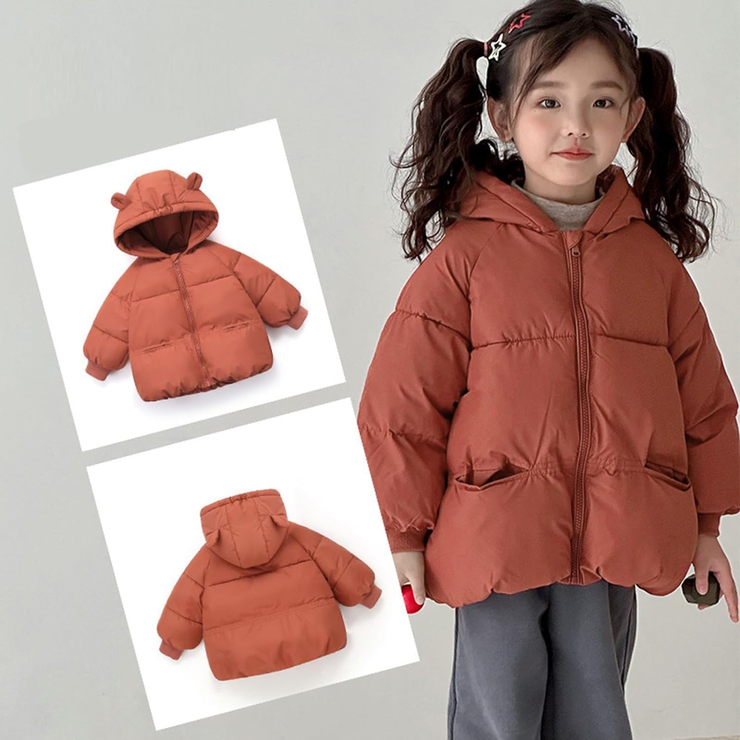 Cappotti invernali per bambina da bambino Cappotti invernali per bambino Piumini per neonato Cappotti con orecchie carine Cappotti con cappuccio Piumino imbottito per bambini per bambini 3-8 anni
