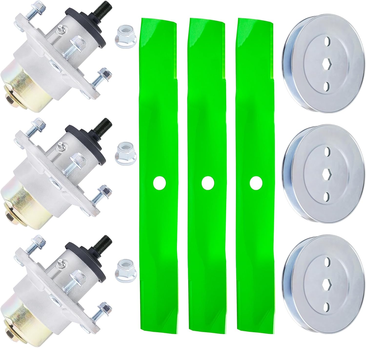 54" Lawn Mower Deck Spindle Rebuild Kit for Jo hn Deere Ztrak Z325E Z330M Z330R Z525E X570 X580 Mower, 3 Spindle AM144608/3 Blade M143520 UC22010/3 Pulley UC20697 M170230 UC21569