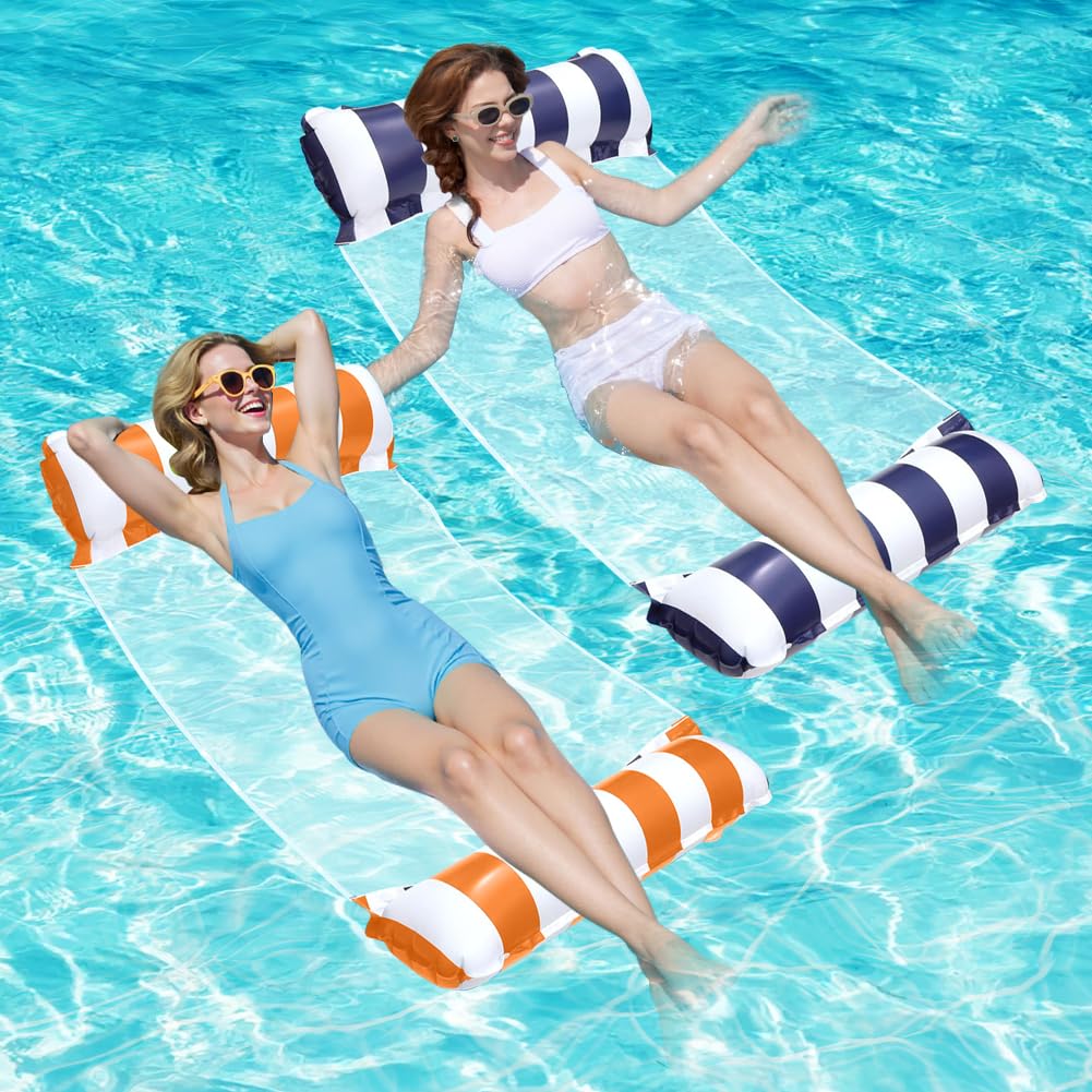 Hamaca De Agua Inflable Para Adultos – Colchoneta Flotante De 135x72 Cm Con Reposacabezas, Resistente A 100 Kg, Ideal Para Piscina Y Playa