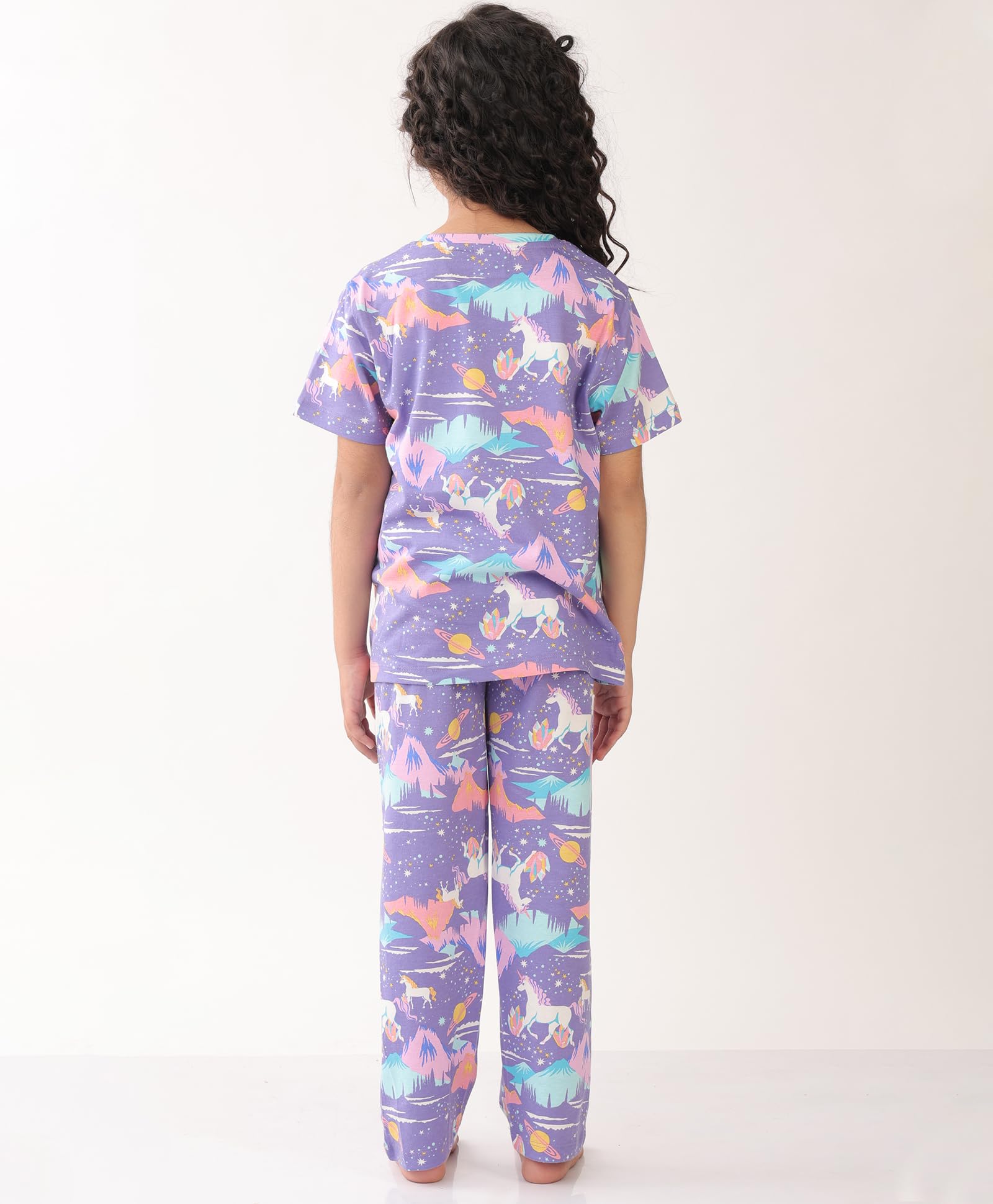 ANTHRILO Summer Unicorn Planet Short Sleeve Pyjama Set - Purple - Image 4 thumbnail