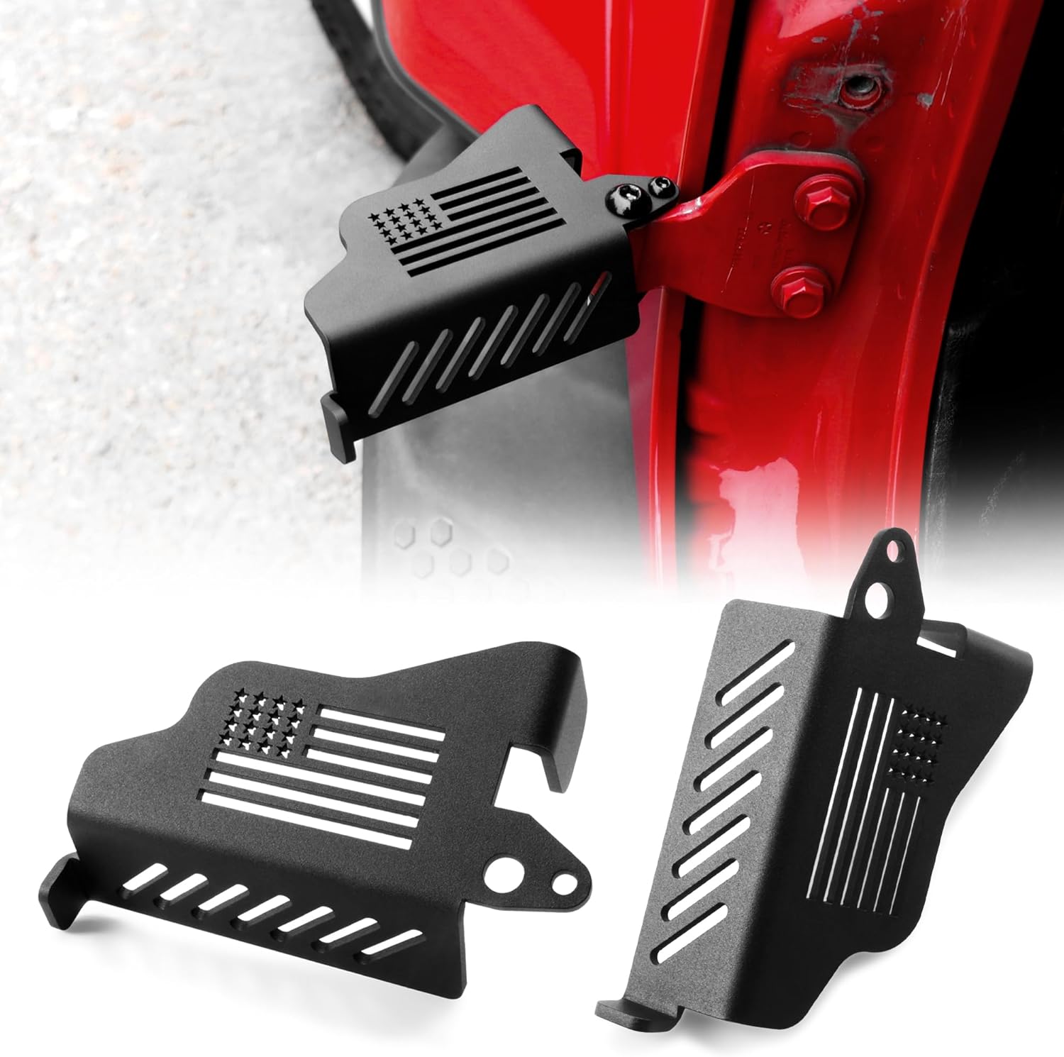 Foot Pegs Compatible with Wrangler JK JL Gladiator JT 2007-2024 Upgraded 120° Wrangler Exterior Door Hinge Metal Powder Coating Rest Pedals Accessories with US Flag Steel Rest Kick Panel (Flag)