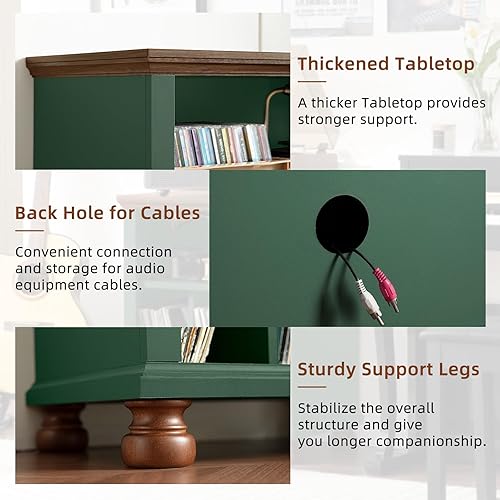 Miniatura 6 de Soporte para tocadiscos con almacenamiento para discos de vinilo, mesa de tocadiscos de mediados de siglo de 24" de ancho, capacidad para hasta 200