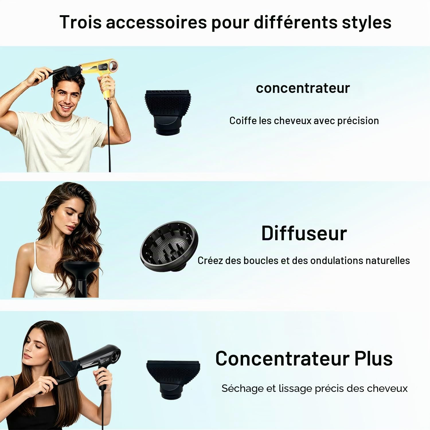 Sèche Cheveux Ionique 110 000 tr/min, Moteur Sans Balais, Séchage Rapide, Faible Bruit, Poids Léger, Affichage LED, Sèche-Cheveux avec 3 Buses Magnétiques, Pour Maison et Salon (Jaune)