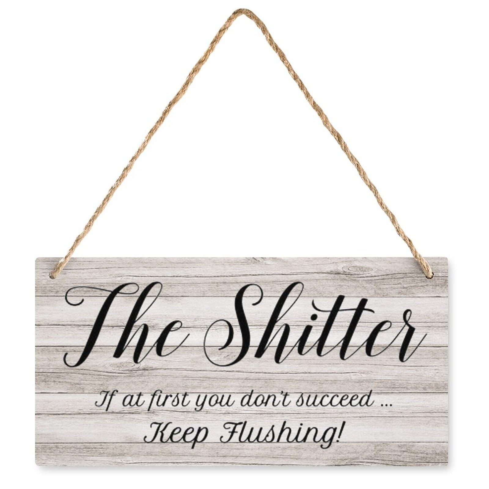 Wooden Wall Sign The Shitter Funny Rude Bathroon Door Decorations Hanging Farmhouse Wood Sign Rustic Fall Welcome Sign For Front Door Home Yard Porch Hanging Fall Decor 12" X 6"