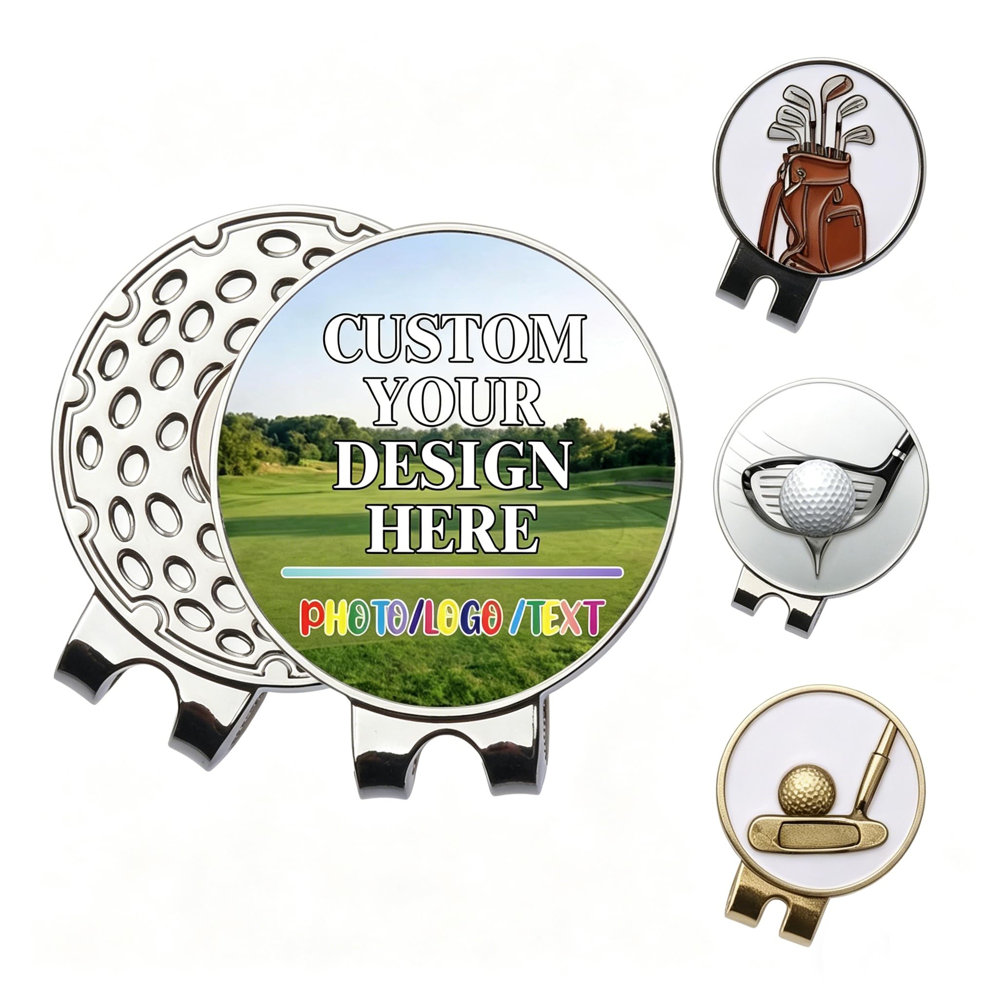 JJ GRADGOWN Personalised Golf Ball Marker With Magnetic Hat Clip, 1 Inch Diameter, Custom Photo Logo Text Name, Golf Accessory For Golfers Men Women