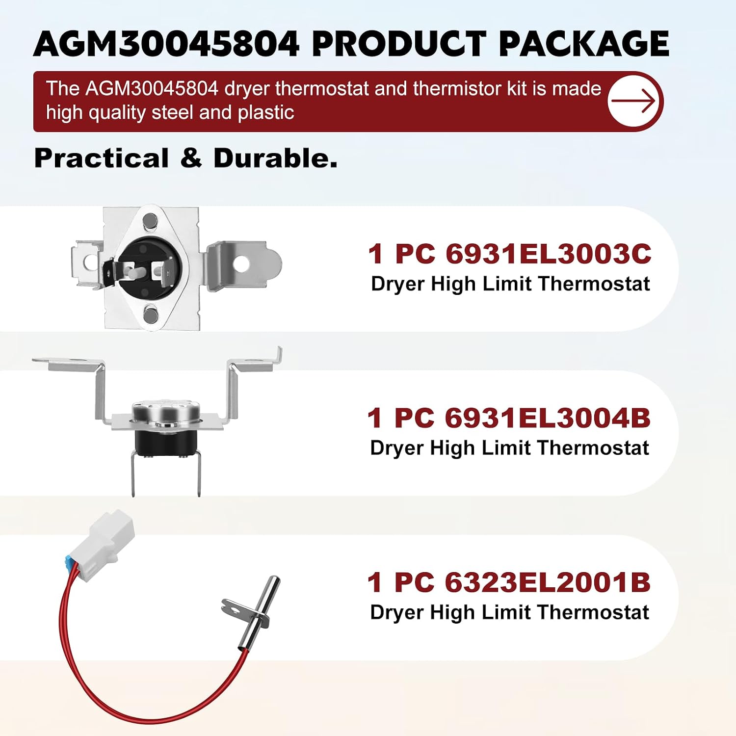 AGM30045804 Dryer Thermistor and Thermostat Kit - 6323EL2001B Dryer Thermistor 6931EL3003C 6931EL3004B High Limit Thermostat for LG Kenmore Replaces for AP7206815 PS16732335