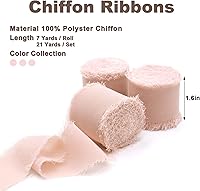 Vista 2 de 3 rollos de cinta de gasa con flecos hechos a mano color rosa claro de 1.5 pulgadas x 7 yardas, cinta rústica colorida similar a la seda para ramos