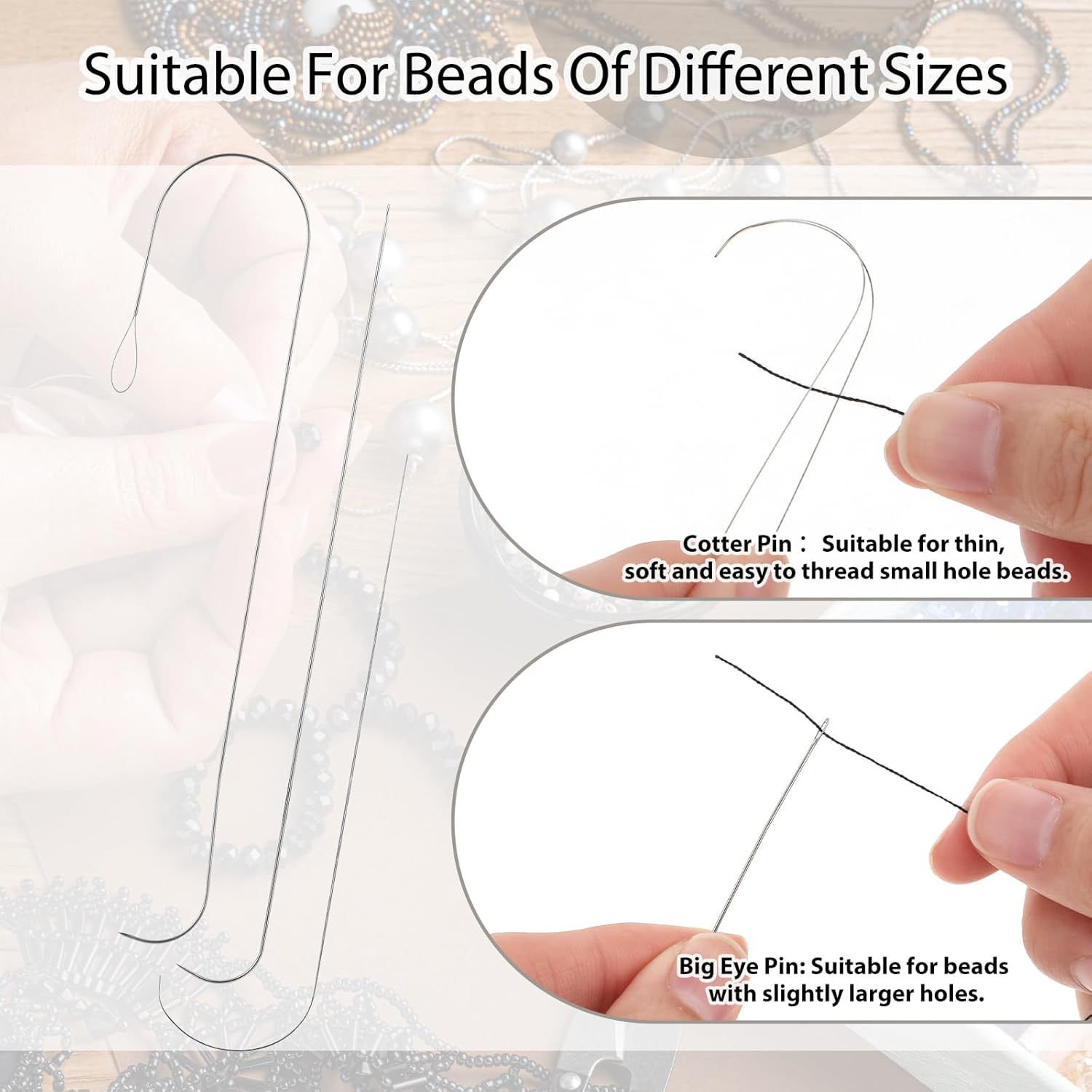 Aeaocvo 4 PCS Bead Spinner Needles, Beading Needles, Clay Bead Needle for Jewelry Making, Stainless Steel Bead Spinner Hooks, Needle for Bracelet Making, Bead Needles for DIY Crafts