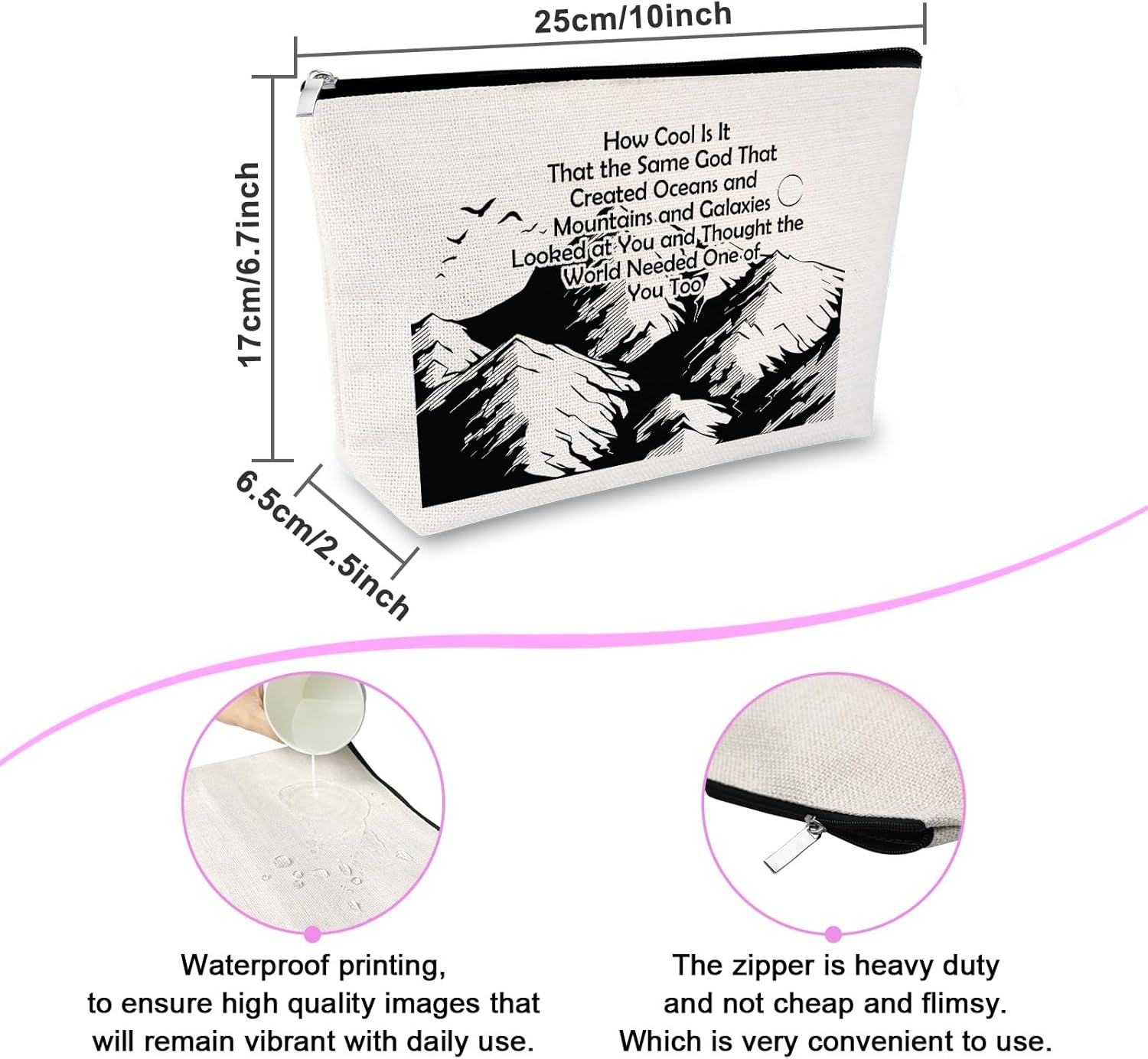 Sfodiary Inspirational Makeup Bag for Women Encouragement Graduation Gifts for Daughter Sister Friends Cute Mountains Cosmetic Bag Birthday Christmas Gifts for Niece Mom Aunt Zipper Travel Pouch - Image 2