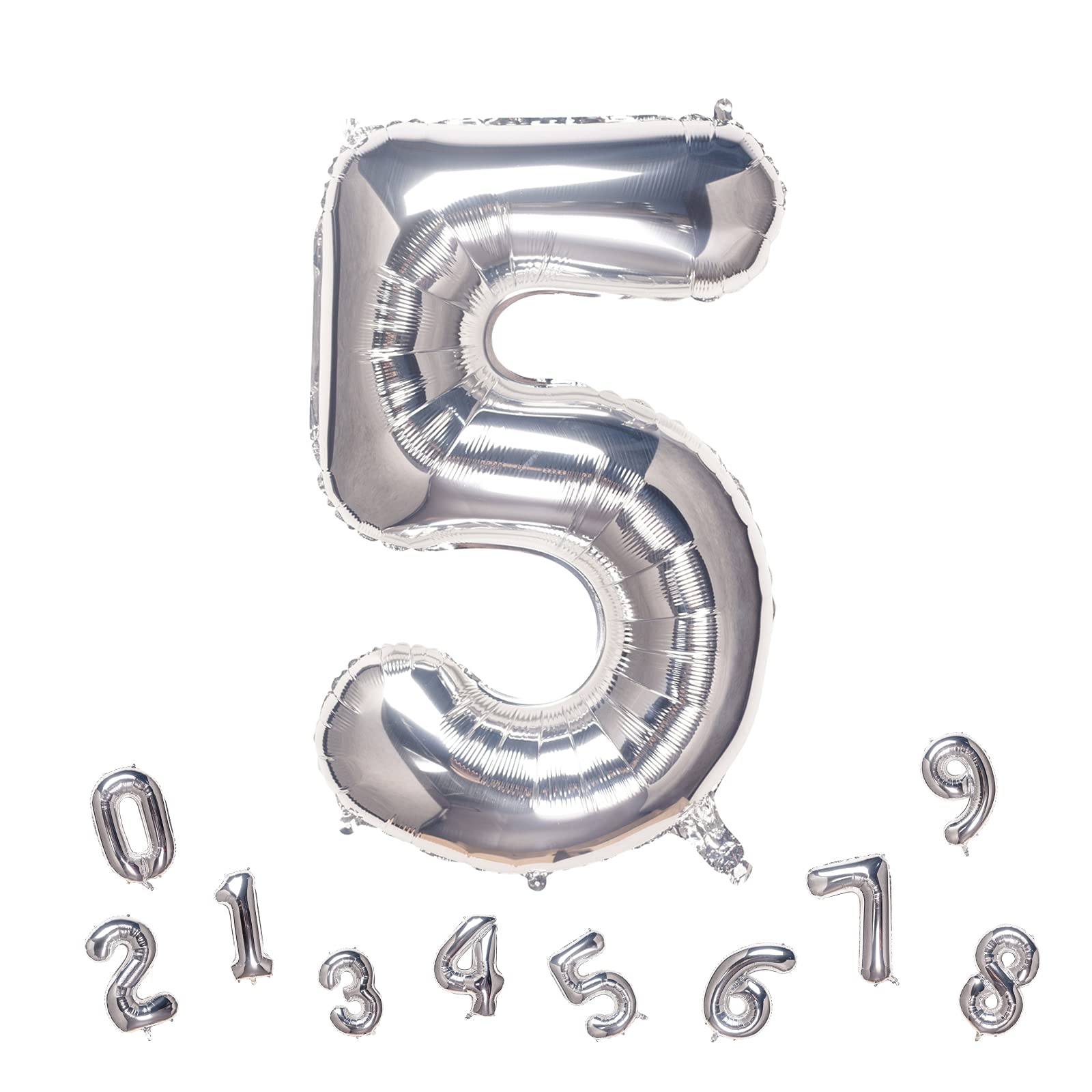 Photo 1 of 32 Inch Silver Number 5 Balloons Foil Ballon Digital Birthday Party Decoration Supplies (Silver Number 5 Balloon) Silver 5