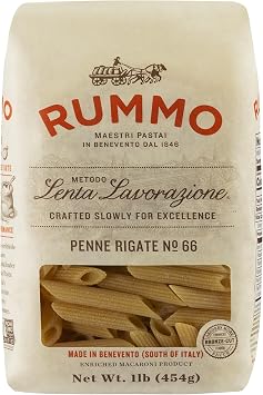 Rummo Penne Rigate Pasta N.66 - Penne Pasta Noodles, Dry Pasta, Durum Wheat Semolina Penne, Pasta from Italy - 16 Ounce Pack of 5
