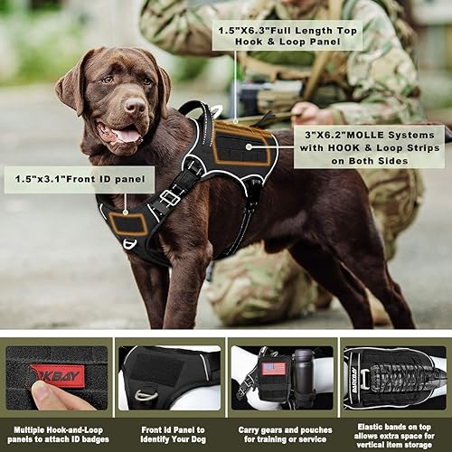 Miniatura 3 de Arnés BARKBAY táctico para perro grande, arnés tipo chaleco para perro pesado, para servicio militar, chaleco MOLLE para perro de trabajo, con