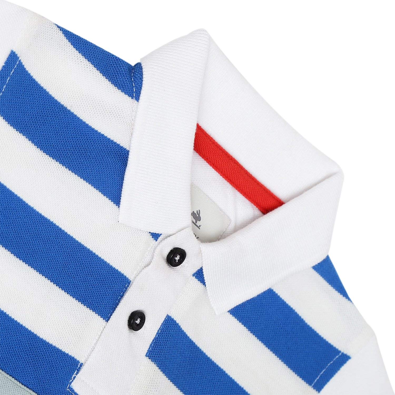 Cherry Crumble Blue White Cut & Sew Cotton Blend Half Sleeves Collar Neck Casual Wear Regular Fit Summer Tshirt for Boys - Image 3 thumbnail