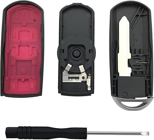 Miniatura 7 de Carcasa de repuesto para llavero de automóvil Mazda 3 CX-3 CX-5 WAZSKE13D01 662F-SKE13D01 662F-SKE13D01 para llave de coche, color negro (3 botones)