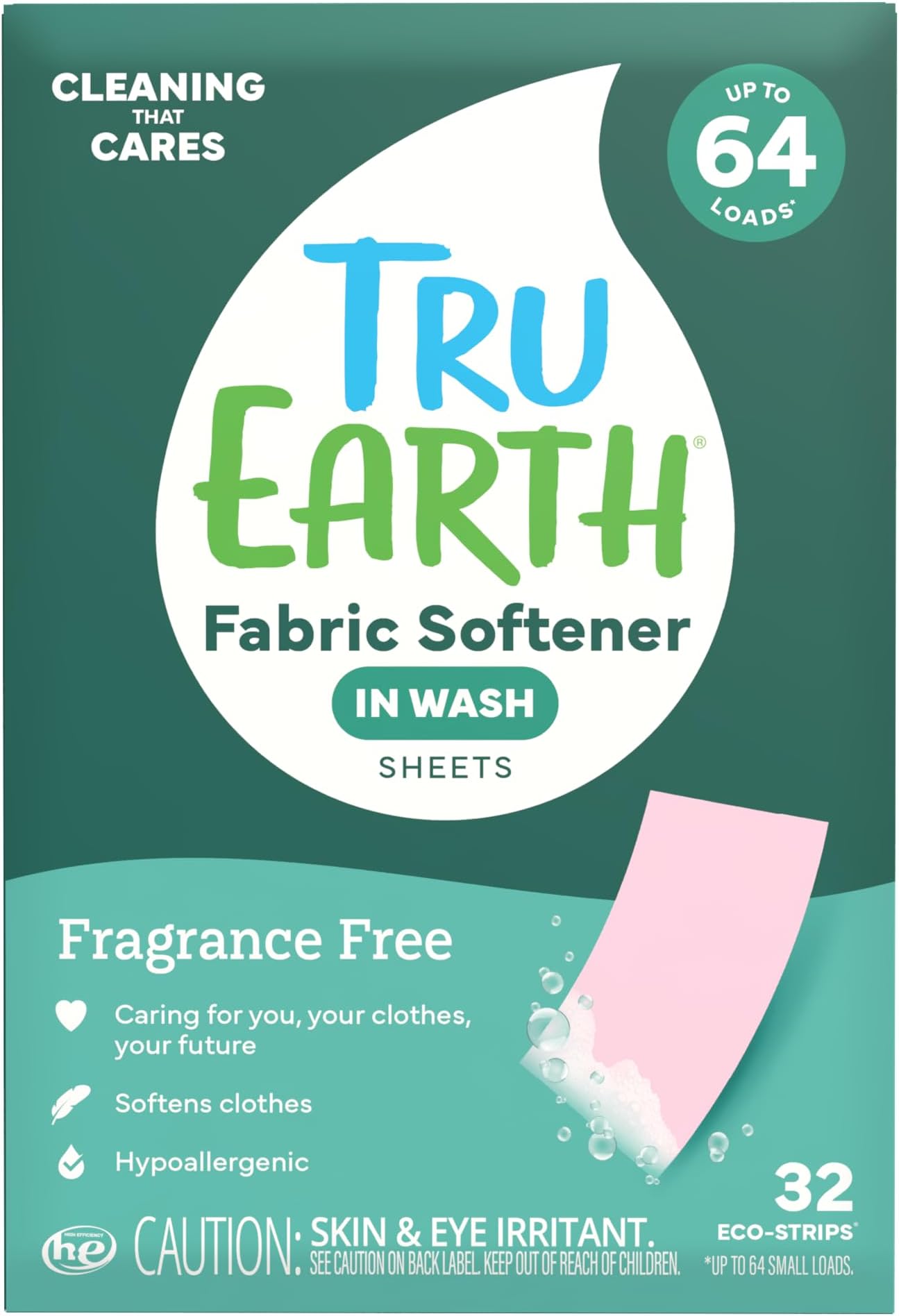 Tru Earth Fabric Softener Strips for Washing Machine, Alternative to Fabric Softener Liquid and Pods, Fresh Linen Scent Booster, Up to 64 Loads Per 32-Count