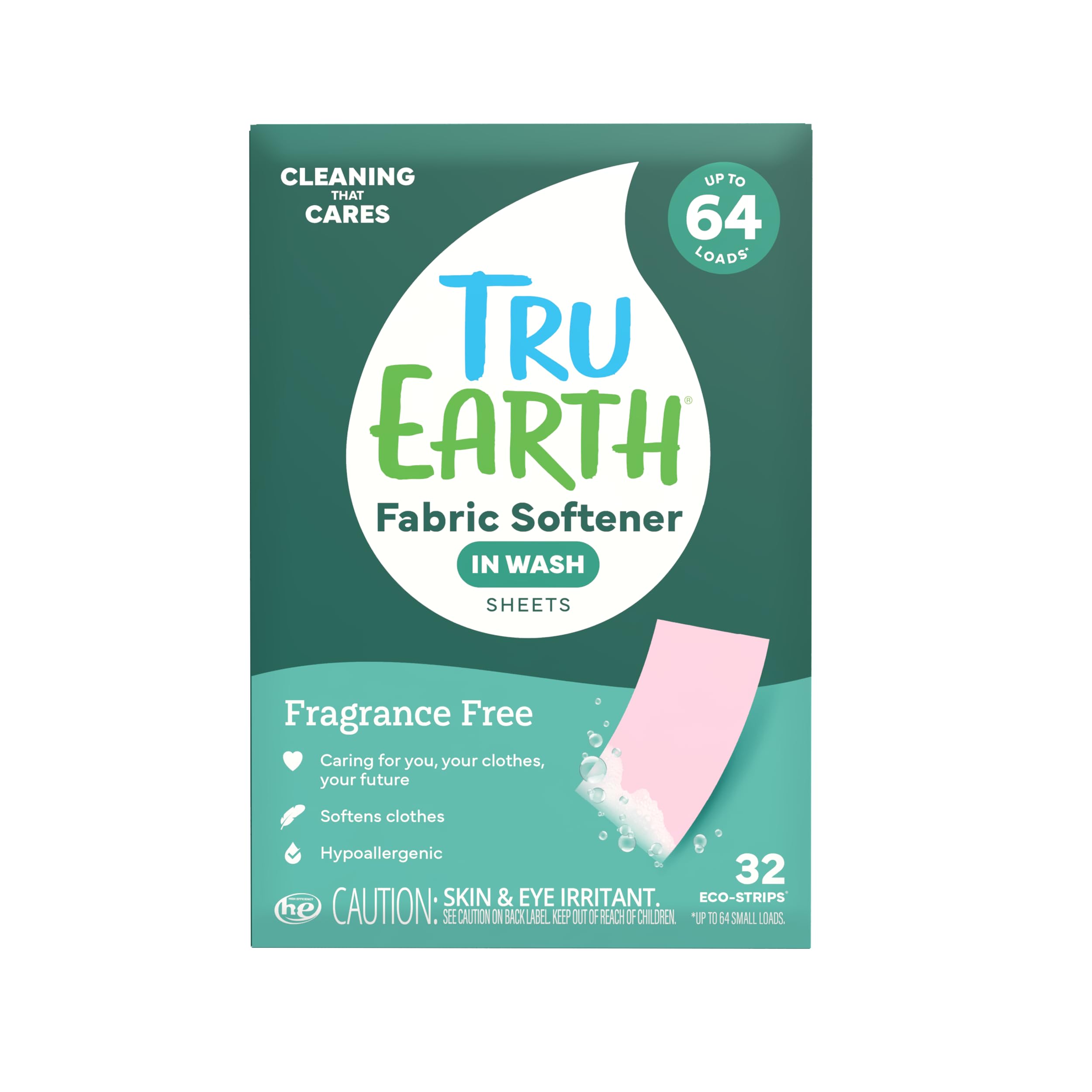 Tru Earth In Wash Fabric Softener Sheets, Fresh Linen, 32 Strips