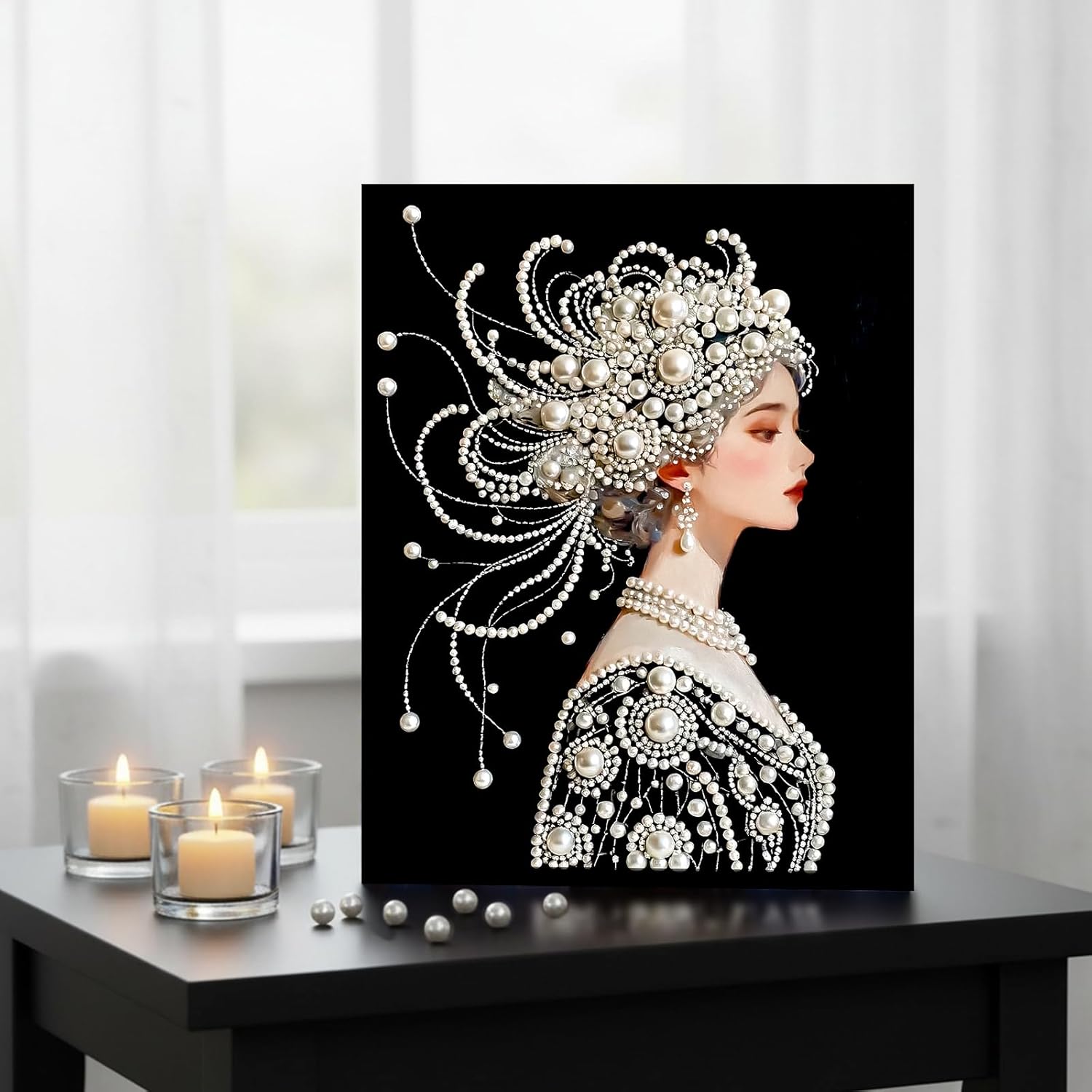 DIY Diamond Pearl Painting Kit for Adults, Woman 3D Pearl Painting Craft with Wooden Frame 40x50cm, Beginner Friendly Home Wall Decor Art, Gift for Women Men Housewarming