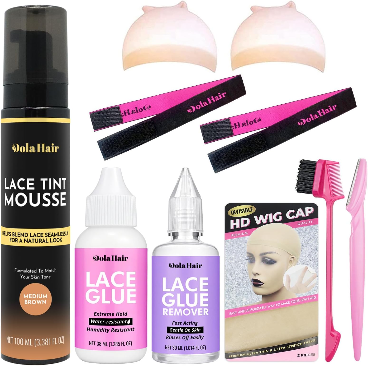 Dolahair Lace Tint Spray Mousse for Lace Front Wigs - Melting Foam, Hair Mousse, Wig Glue, and Installation Kit