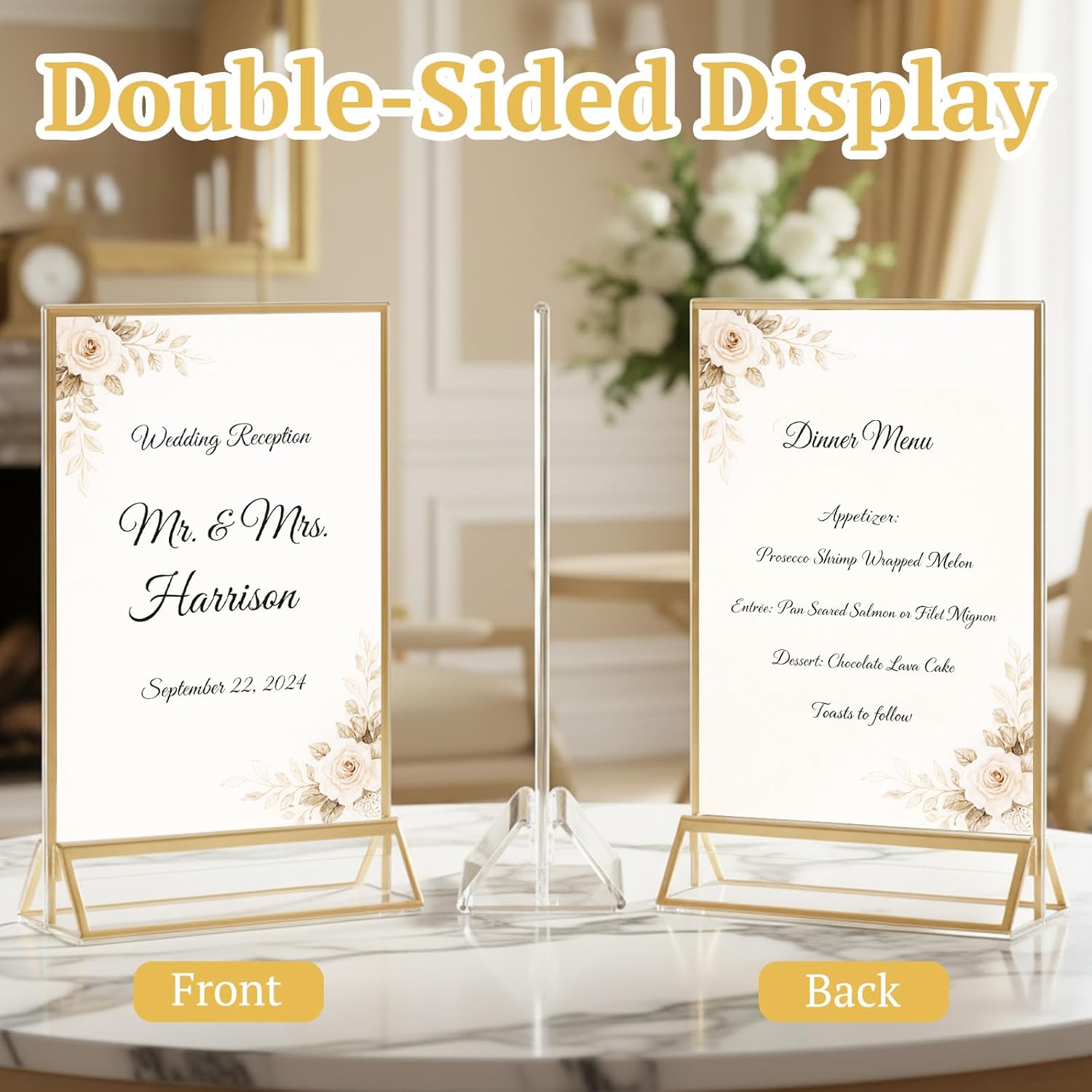 EHWINE 14 Pack 4×6 Clear Acrylic Sign Holder with Gold Borders and Vertical Stand, Double Sided Table Menu Holders Picture Frames for Wedding Table Numbers, Restaurant Signs, Photos and Art Display