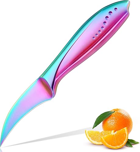 WELLSTAR Cuchillo de pelar con pico de pájaros, cuchillos de pelar de 2.5 pulgadas con hoja curvada de acero inoxidable de alto carbono recubierto