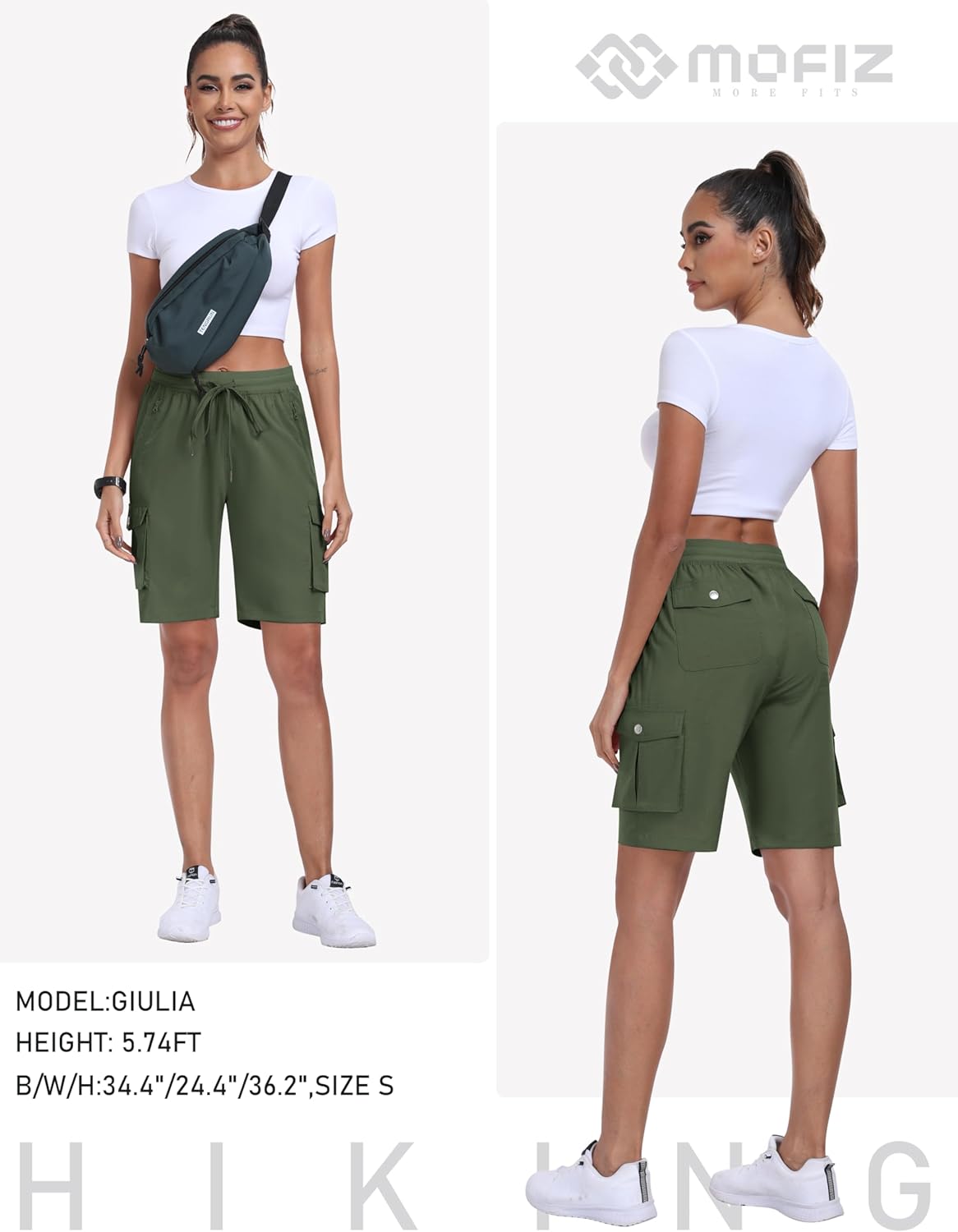 MoFiz Women's 10" Hiking Cargo Shorts Lightweight Quick Dry Outdoor Running Athletic Short Summer Travel Loose 6 Pockets - Image 7
